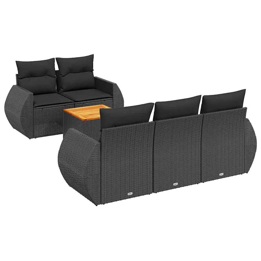 Salon de jardin 6 pcs avec coussins noir résine tressée - 2