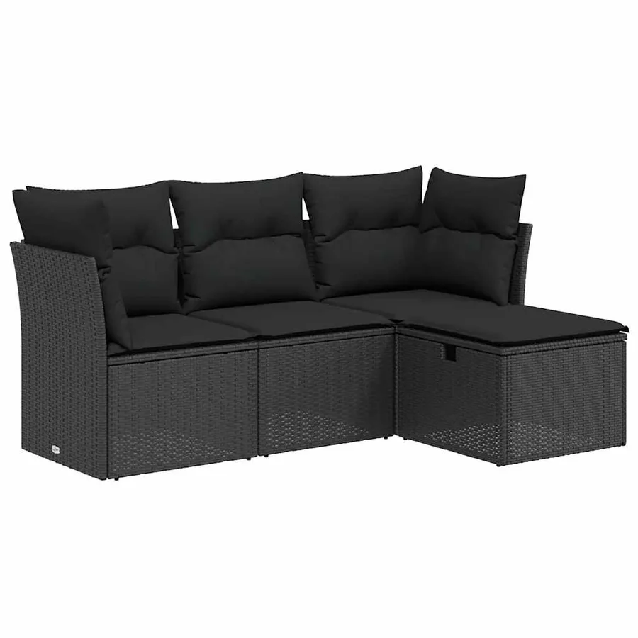Salon de jardin 4 pcs avec coussins noir résine tressée - 2