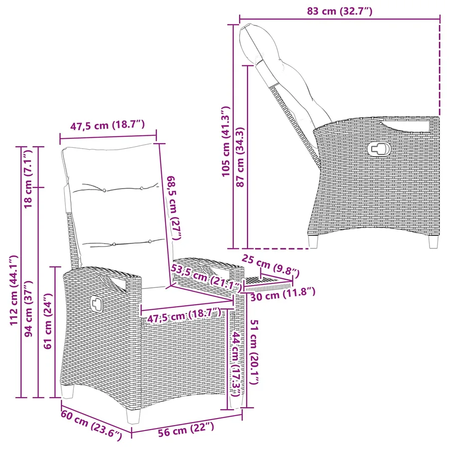 Chaise de jardin inclinable Gris clair et gris foncé polyrotin - 13