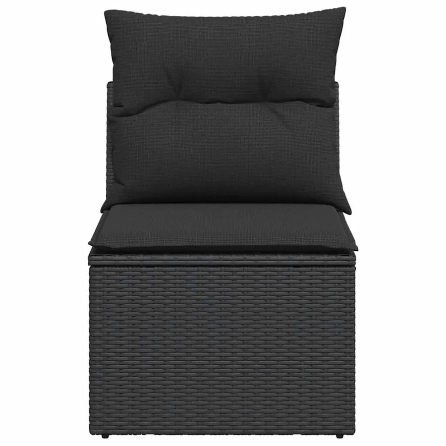 Canapé de jardin sans accoudoirs avec coussins en polyrotin noir - 4