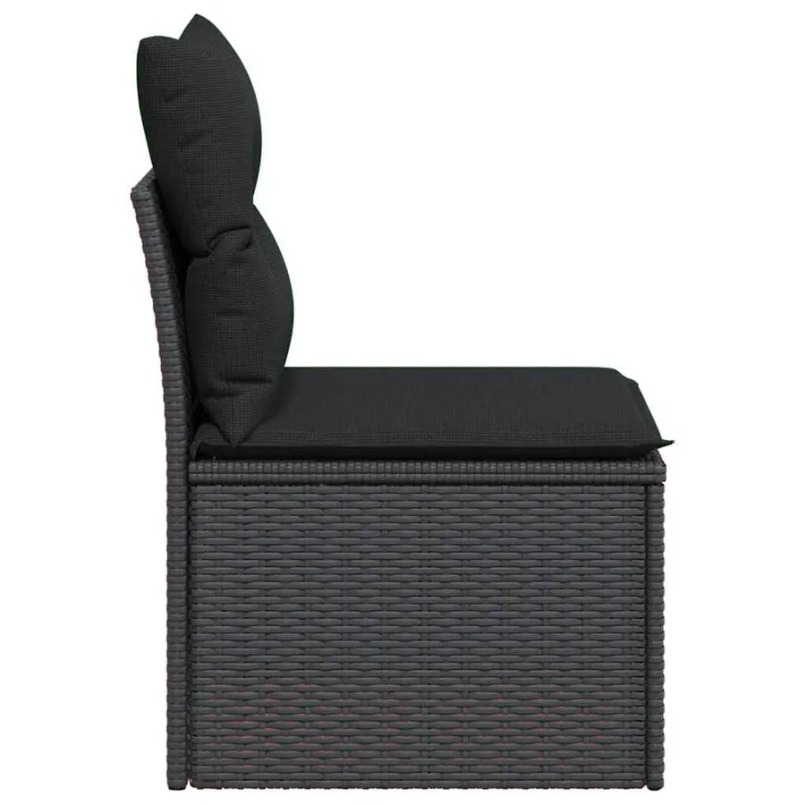 Canapé de jardin sans accoudoirs avec coussins en polyrotin noir - 5