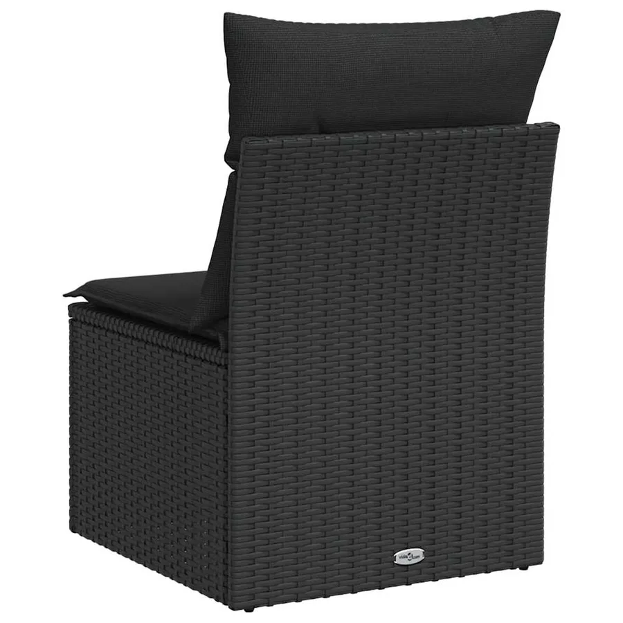 Canapé de jardin sans accoudoirs avec coussins en polyrotin noir - 6