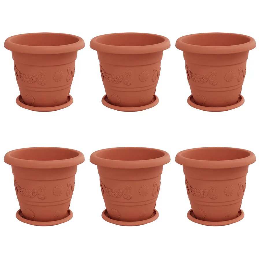 Pots de plantes 6 pcs Rouge brique Ø 26 x 21.5 cm Plastique - 2