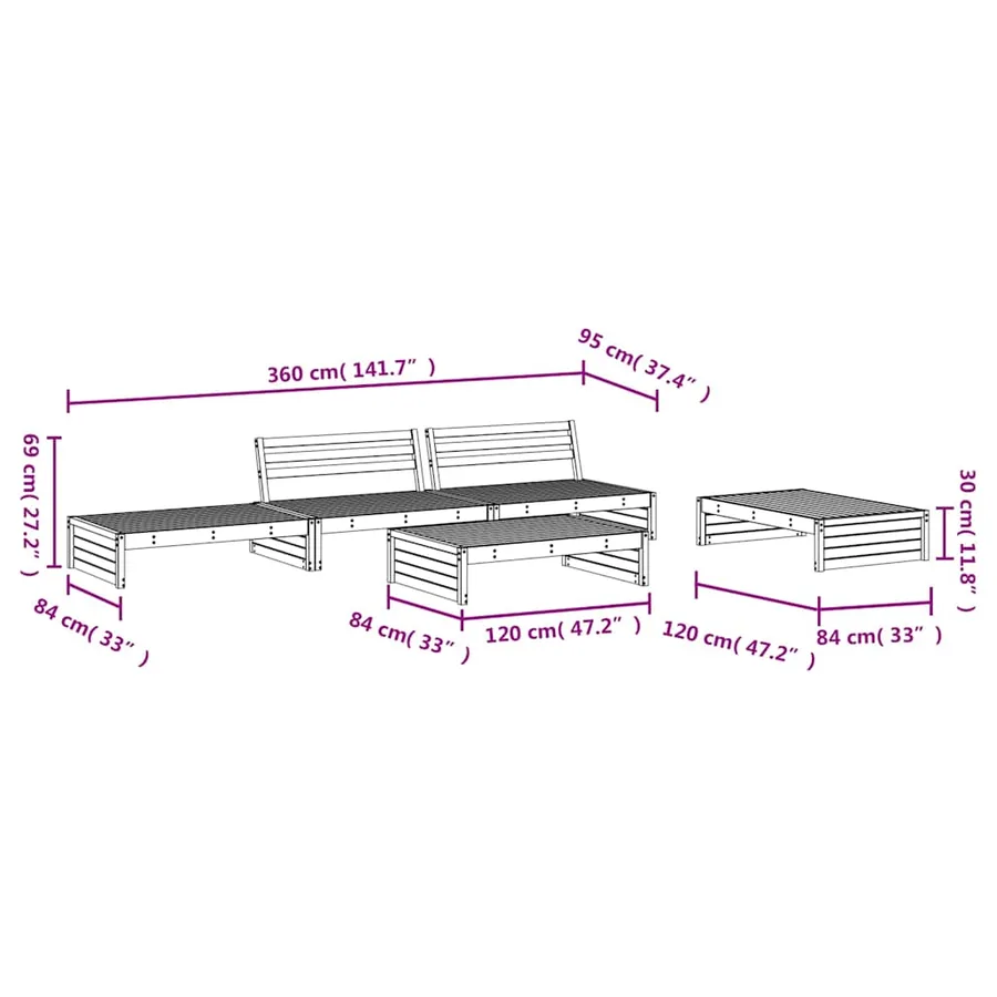 Salon de jardin 5 pcs bois massif douglas - 6