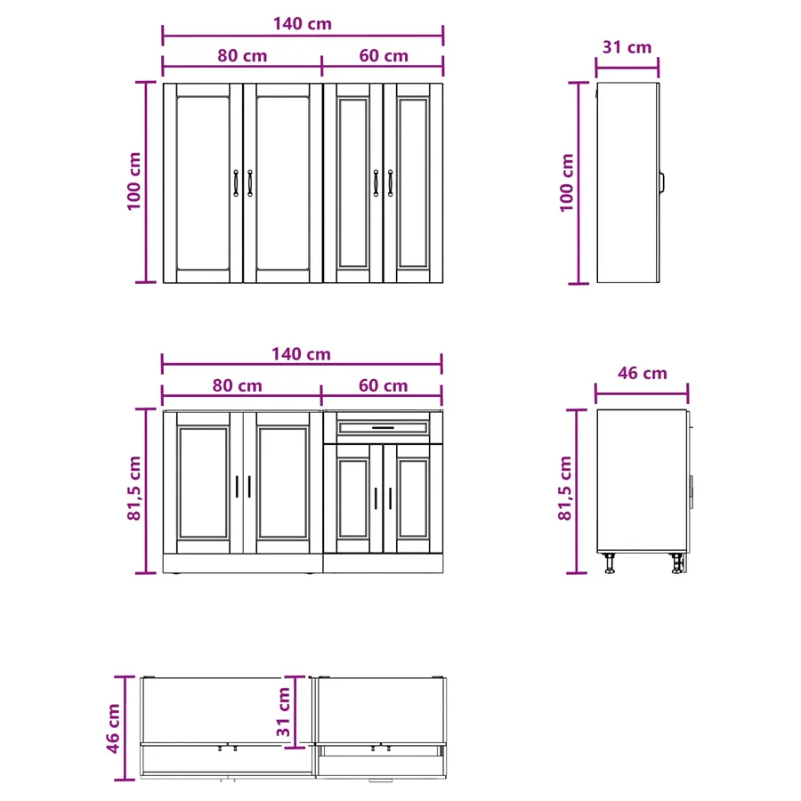 Unité de cuisine PORTO 4 pcs Bois ancien Bois d'ingénierie - 6
