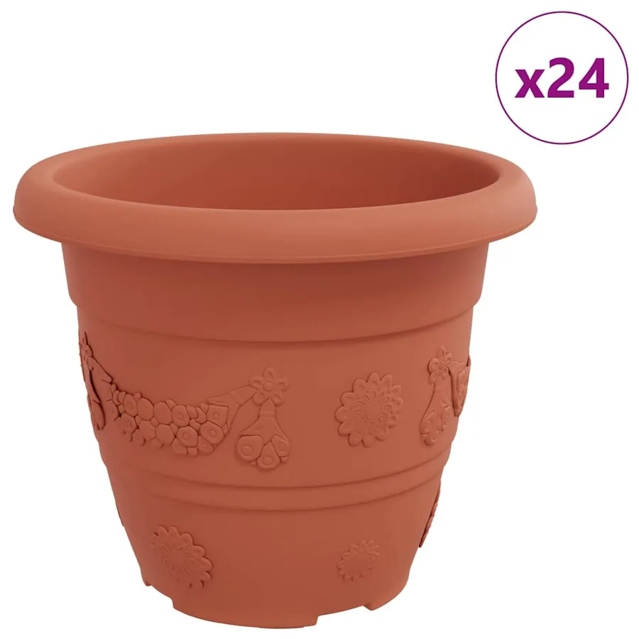 Pot à fleurs rond 24 pcs Rouge brique Ø 26 x 21,5 cm Plastique - 2