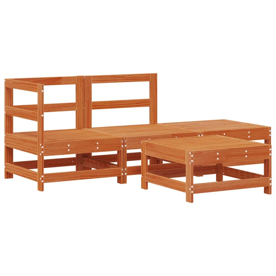 Ensemble de salon de jardin 4 pcs Brun cire Bois de pin massif - 3