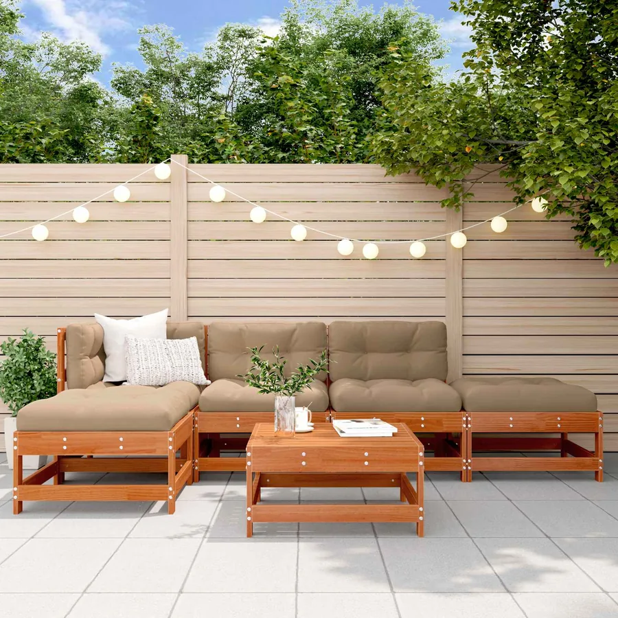 Ensemble de salon de jardin 5 pcs Pin brun ciré