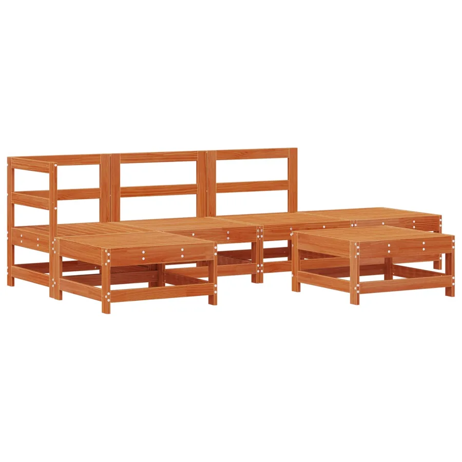 Ensemble de salon de jardin 5 pcs Pin brun ciré - 3