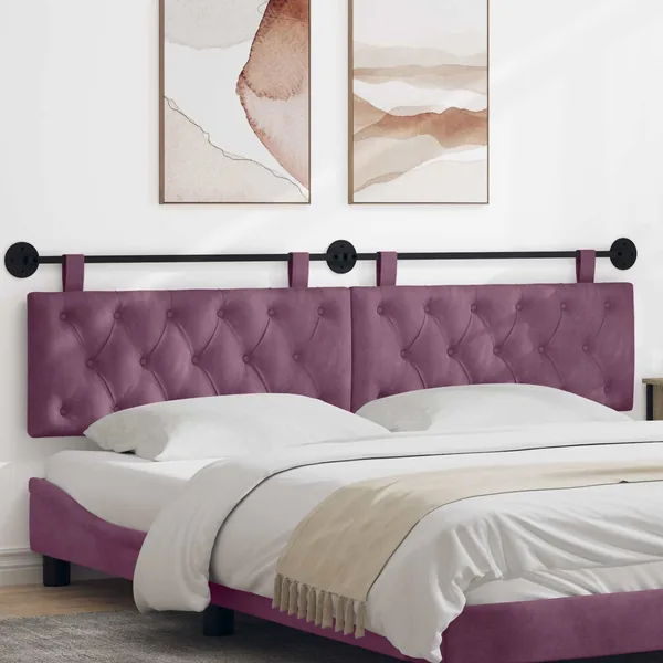 Tête de lit suspendue Avec lumière LED Pourpre Velours