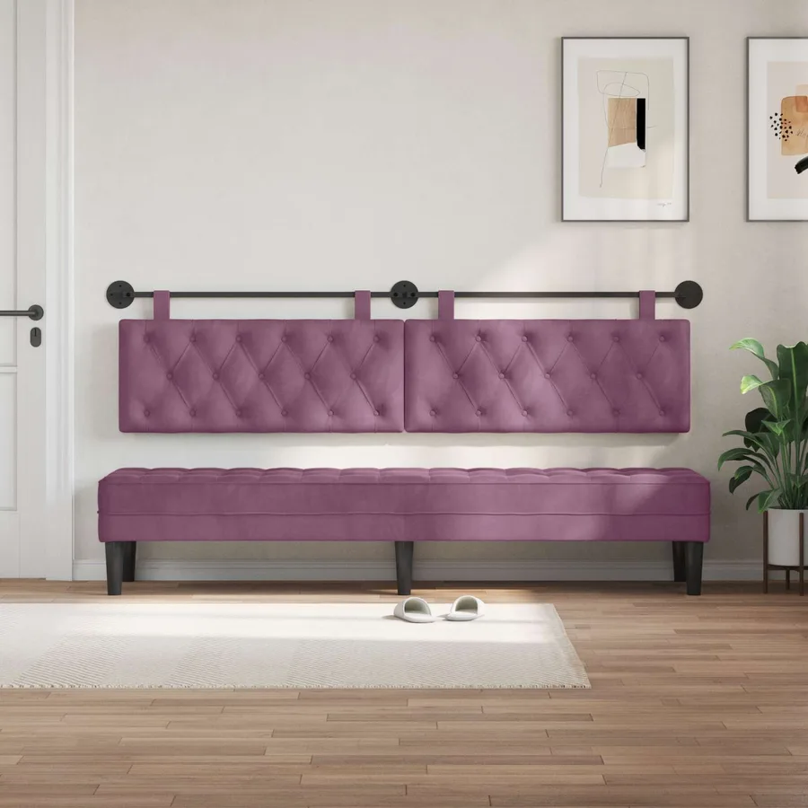 Tête de lit suspendue Avec lumière LED Pourpre Velours - 3