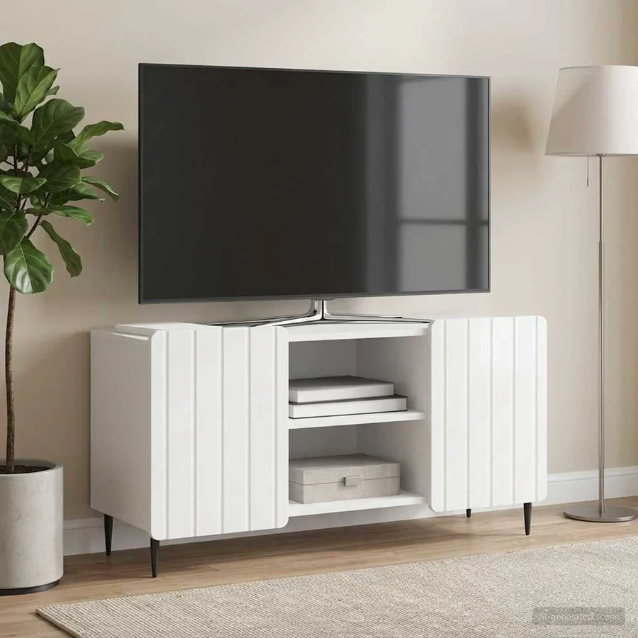 Meuble TV Blanc brillant 102 x 34,5 x 52 cm Bois d'ingénierie - 4