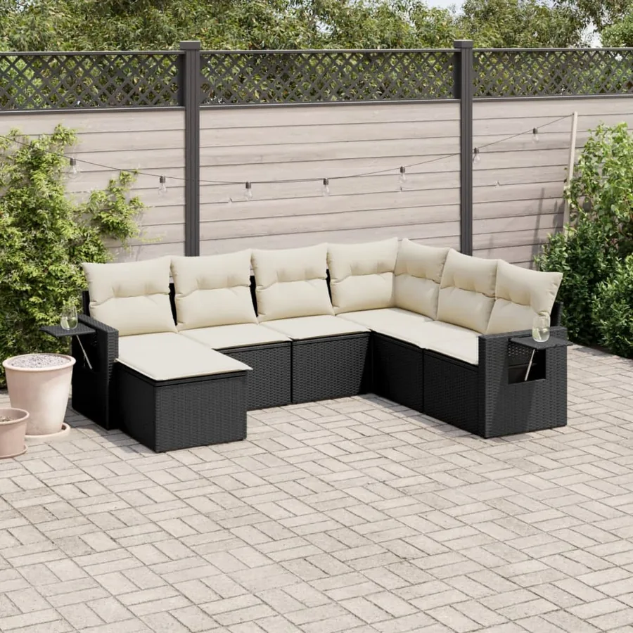 Salon de jardin 7 pcs avec coussins noir résine tressée 62 x 62 x 69 cm - 55,9 kg