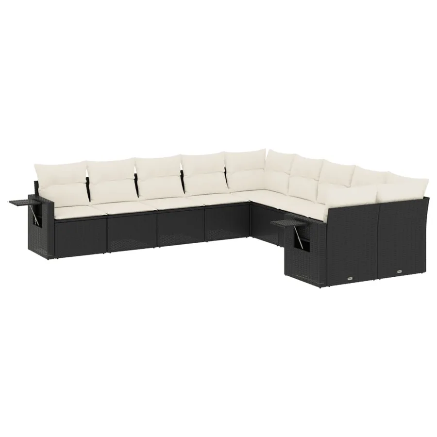 Salon de jardin 10 pcs avec coussins noir résine tressée - 2