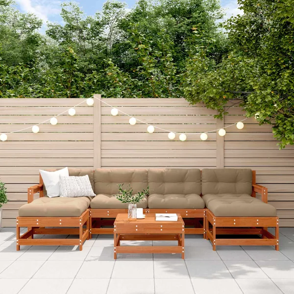 Ensemble de salon de jardin 7 pcs Brun Ciré Pin massif