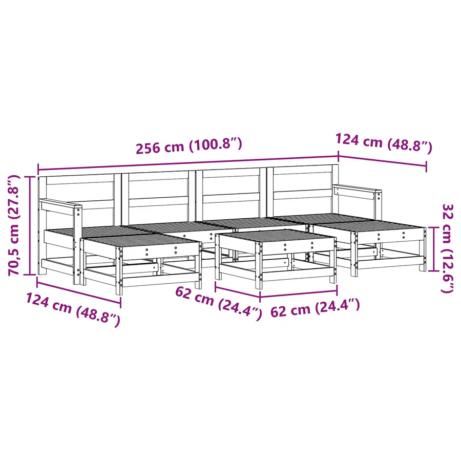 Ensemble de salon de jardin 7 pcs Brun Ciré Pin massif - 7