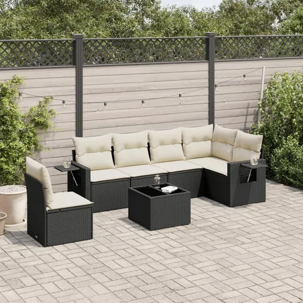 Salon de jardin 7 pcs avec coussins noir résine tressée 62 x 62 x 69 cm - 57,1 kg