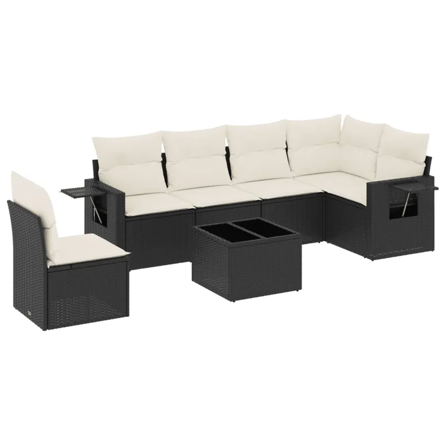 Salon de jardin 7 pcs avec coussins noir résine tressée 62 x 62 x 69 cm - 57,1 kg - 2