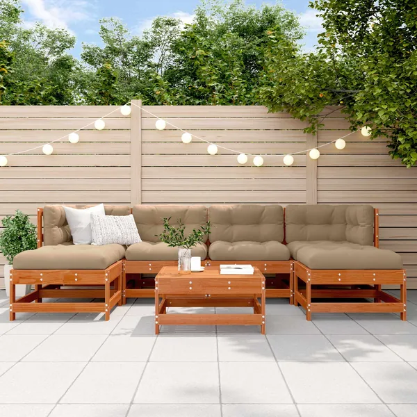 Ensemble de salon de jardin 7 pcs Brun Ciré Pin massif