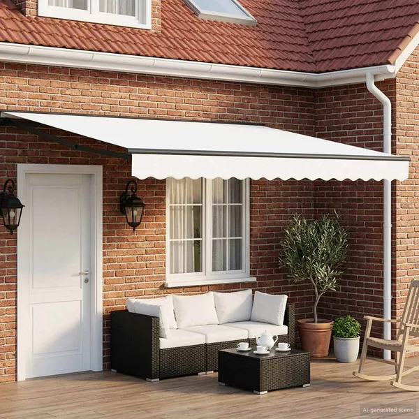 Cadre de store manuel avec LEDs Blanc et anthracite 4 × 3 m