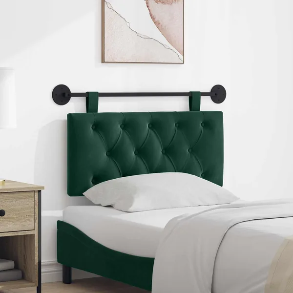 Tête de lit suspendue Avec lumière LED Vert foncé Velours
