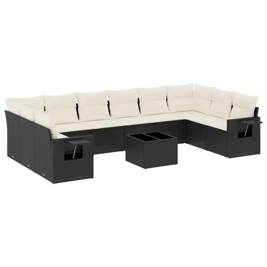 Salon de jardin 11 pcs avec coussins noir résine tressée - 2