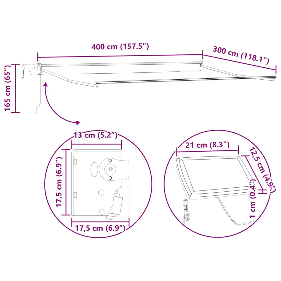 Store rétractable manuel avec LEDs Multicolore 4 × 3 m - 13