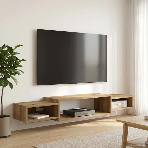 Meuble TV mural Montage mural Chêne artisanal 140 x 28 x 21 cm