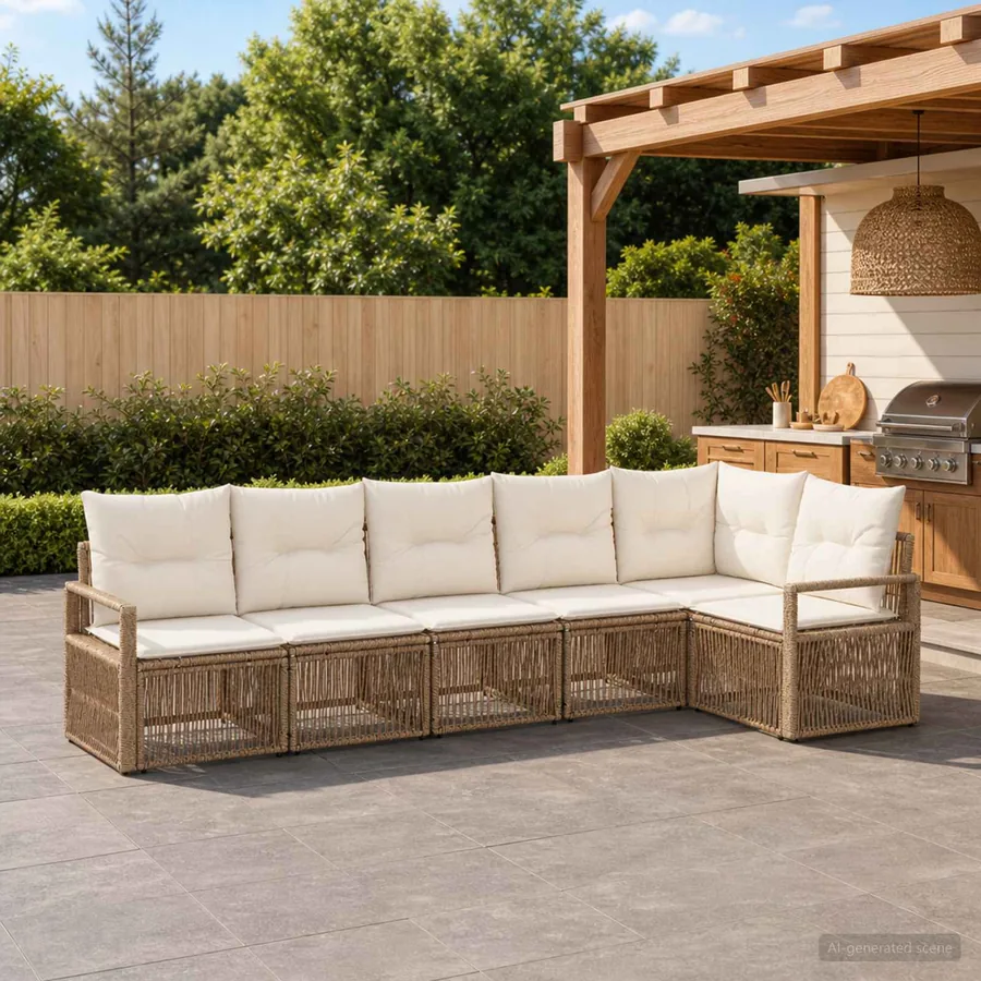 Ensemble de canapé de jardin 6 pcs Beige polyrotin