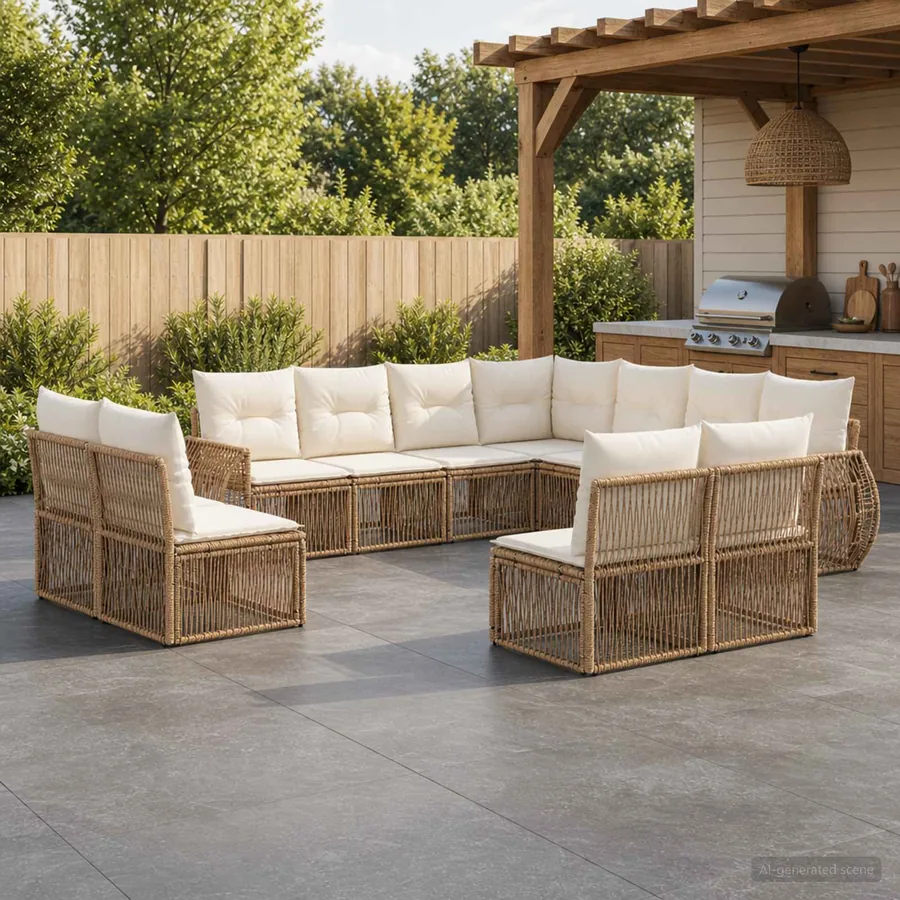 Ensemble de canapé de jardin 11 pcs Beige et blanc crème