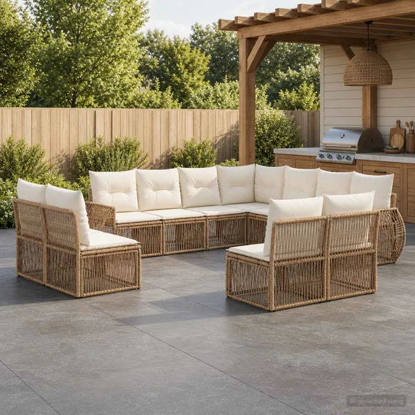 Ensemble de canapé de jardin 11 pcs Beige et blanc crème