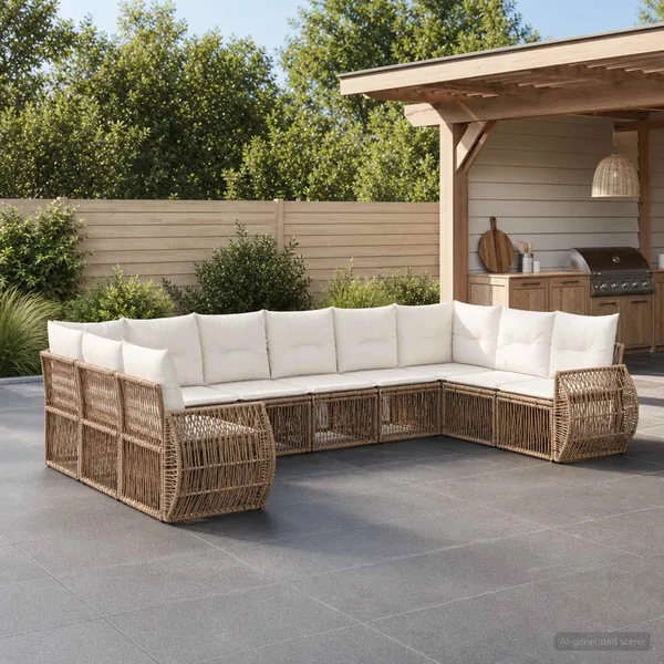 Ensemble de canapé de jardin 10 pcs Beige et blanc crème