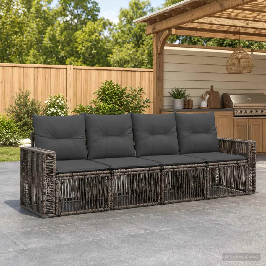 Ensemble de canapé de jardin 4 pcs Gris et Gris foncé polyrotin