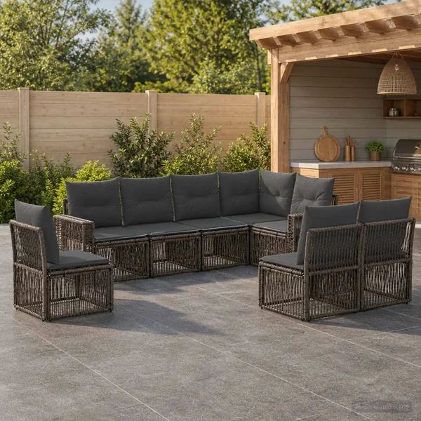 Ensemble de canapé de jardin 8 pcs Gris et Gris foncé polyrotin