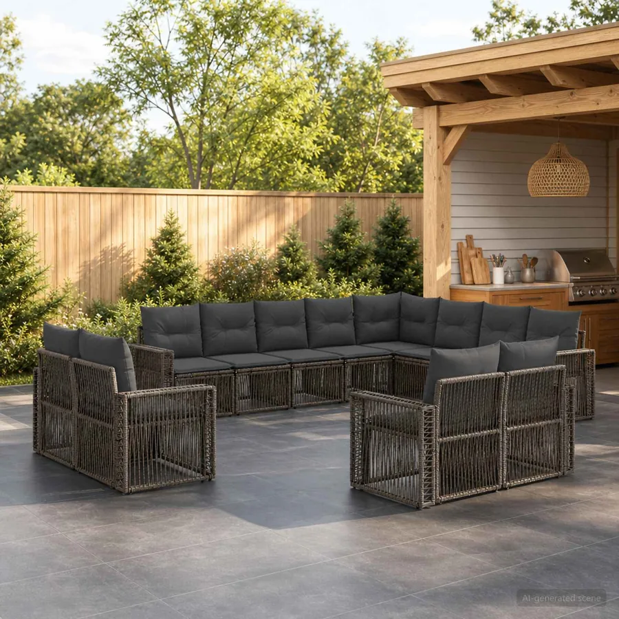 Ensemble de canapé de jardin 12 pcs Gris et Gris foncé