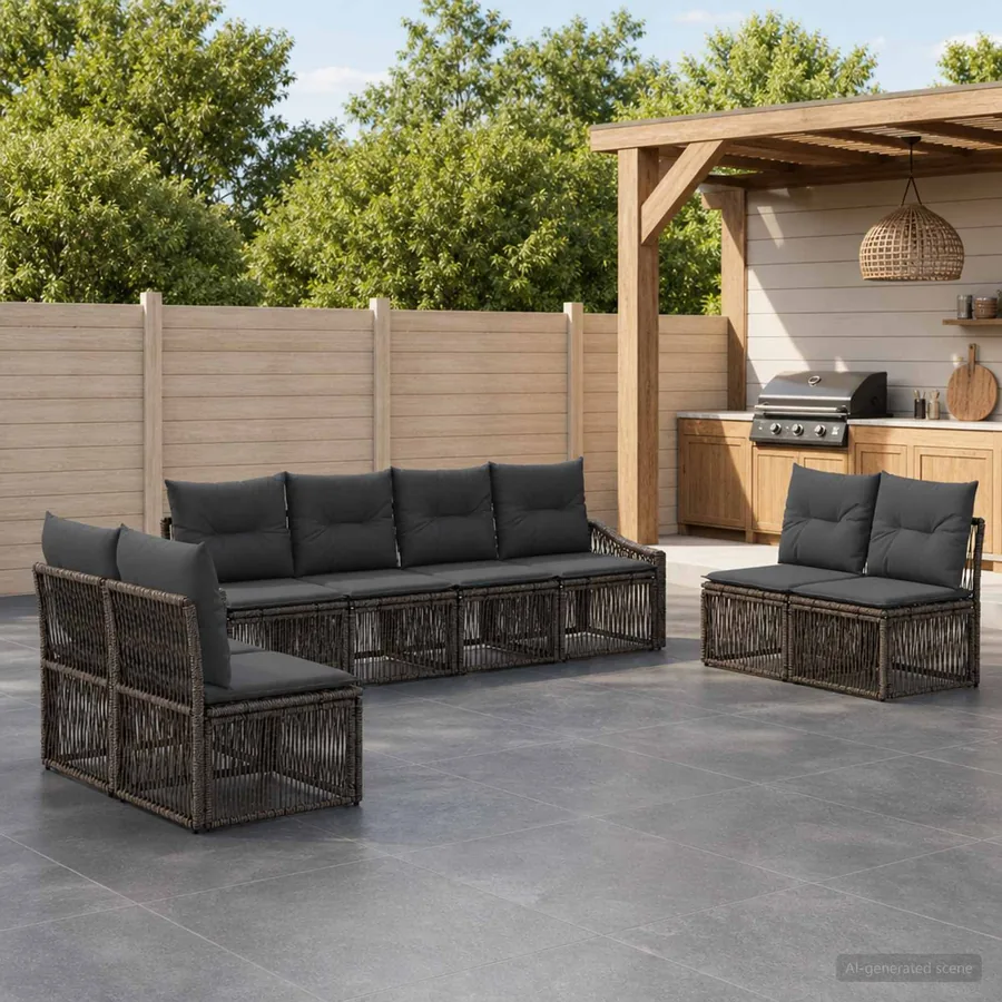 Ensemble de canapé de jardin 8 pcs Gris polyrotin