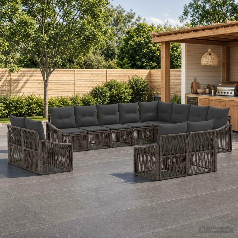 Ensemble de canapé de jardin 12 pcs Gris polyrotin