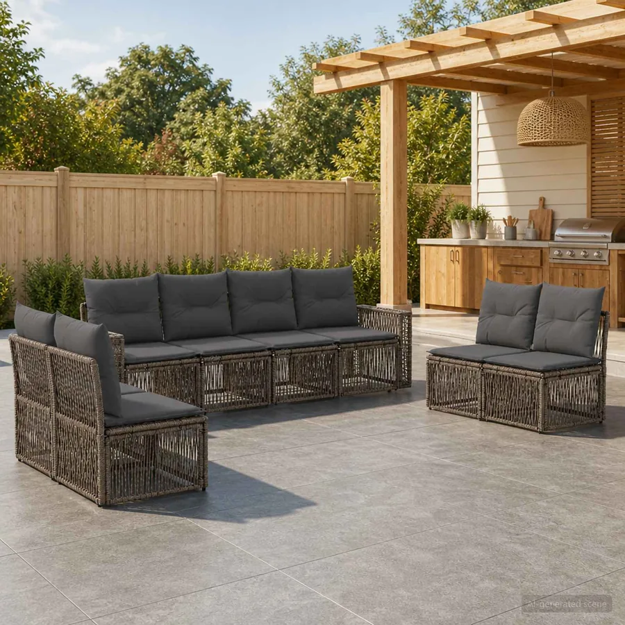 Ensemble de canapé de jardin 8 pcs Gris et Gris foncé polyrotin