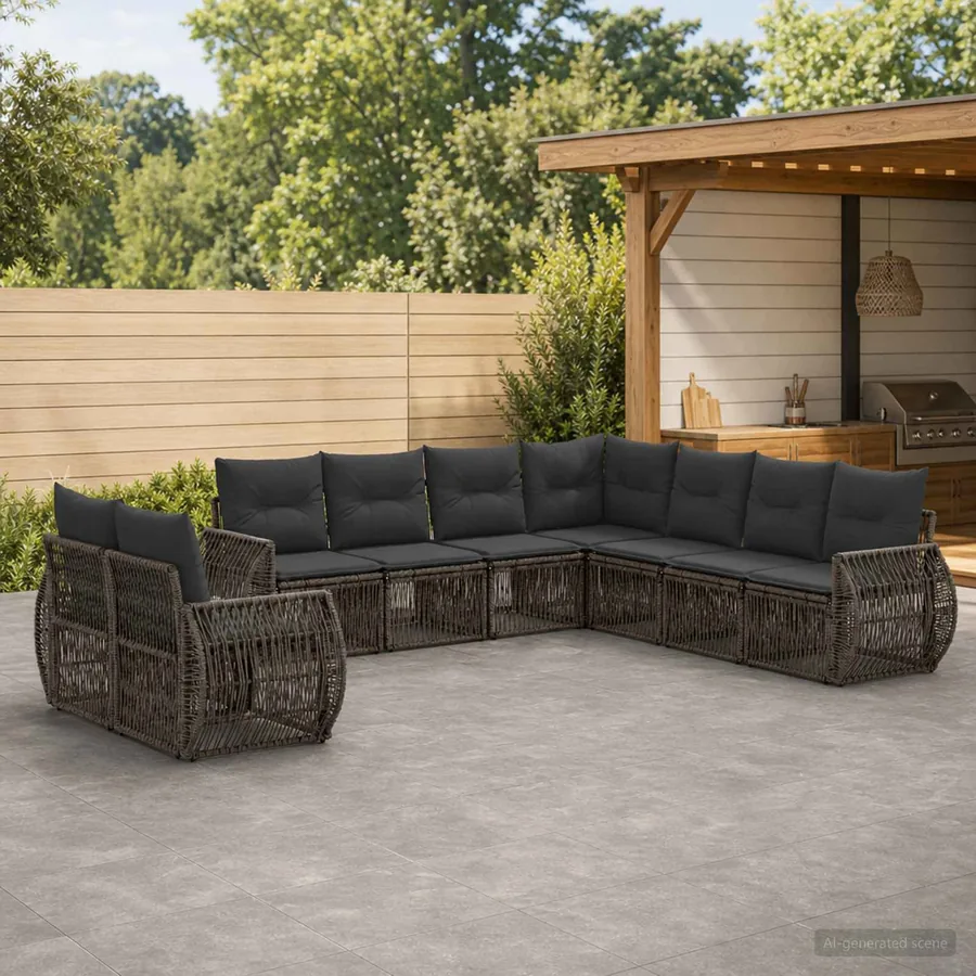Ensemble de canapé de jardin 9 pcs Gris et Gris foncé polyrotin