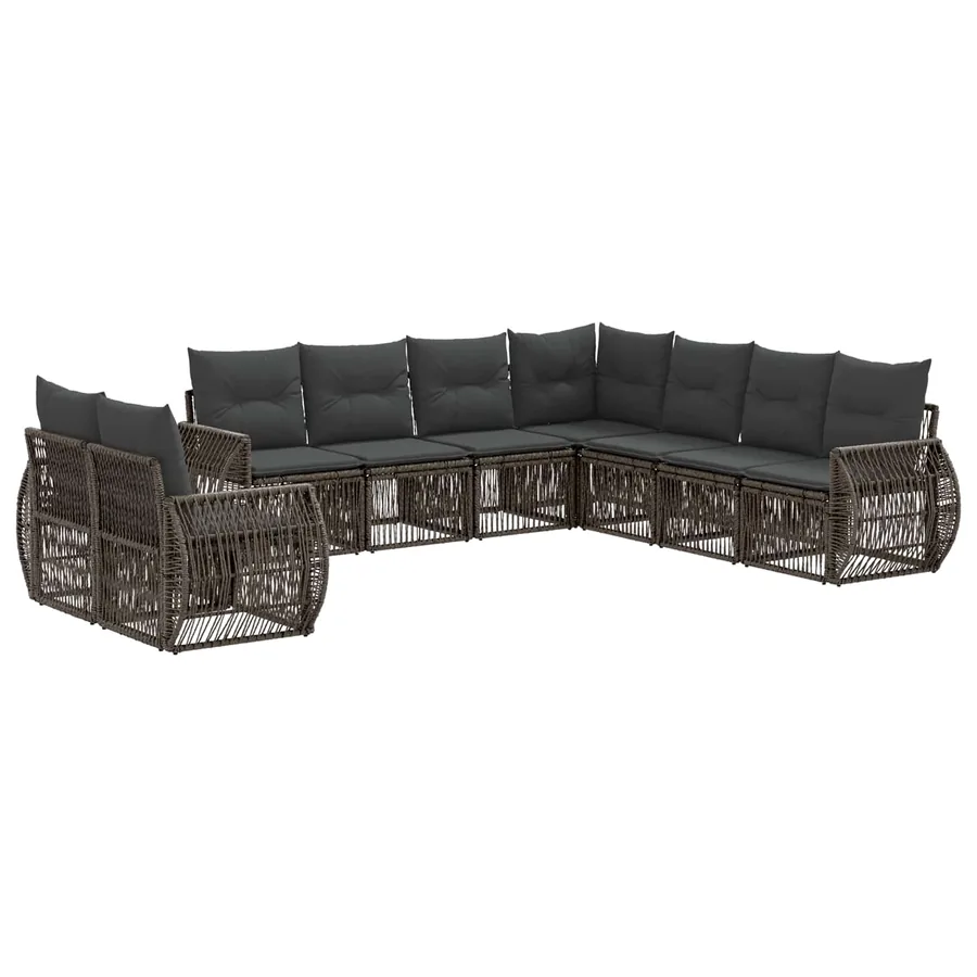 Ensemble de canapé de jardin 9 pcs Gris et Gris foncé polyrotin - 2