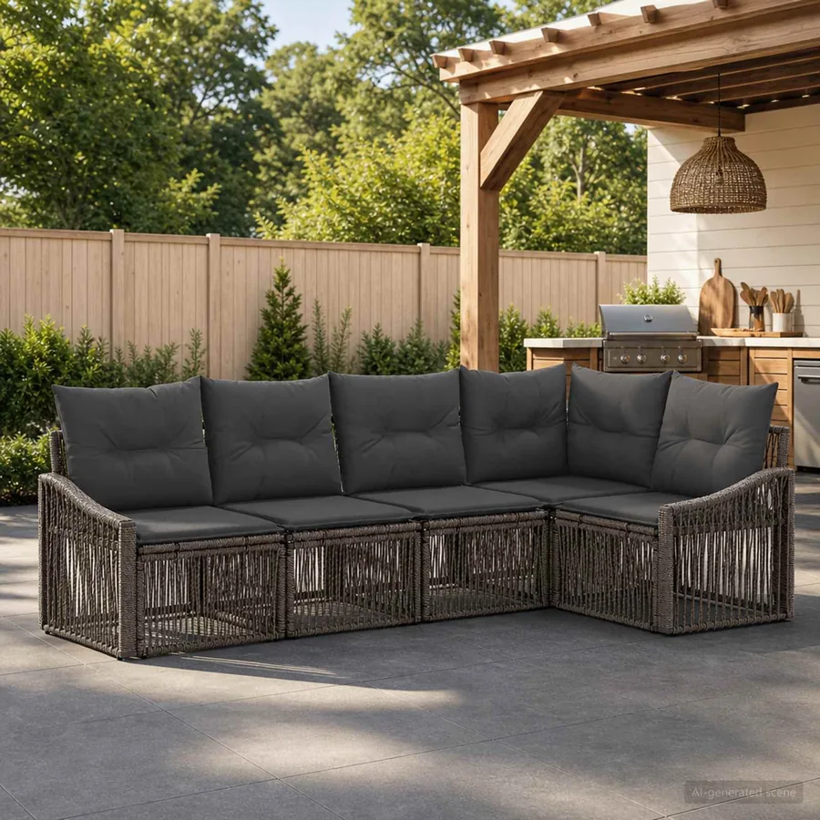 Ensemble de canapé de jardin 5 pcs Gris polyrotin