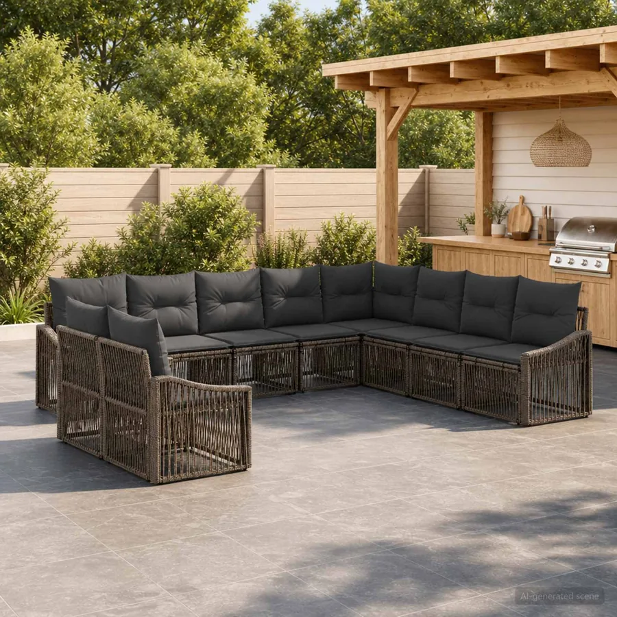 Ensemble de canapé de jardin 10 pcs Gris polyrotin