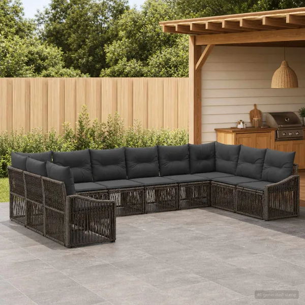 Ensemble de canapé de jardin 10 pcs Gris polyrotin