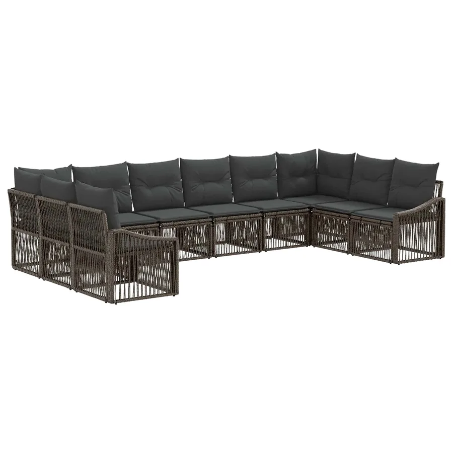 Ensemble de canapé de jardin 10 pcs Gris polyrotin - 2