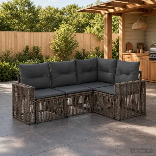 Ensemble de canapé de jardin 4 pcs Gris et Gris foncé polyrotin