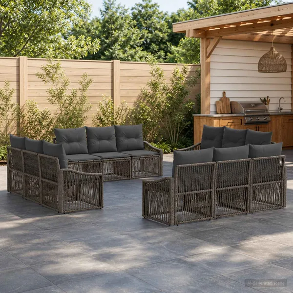 Ensemble de canapé de jardin 12 pcs Gris polyrotin