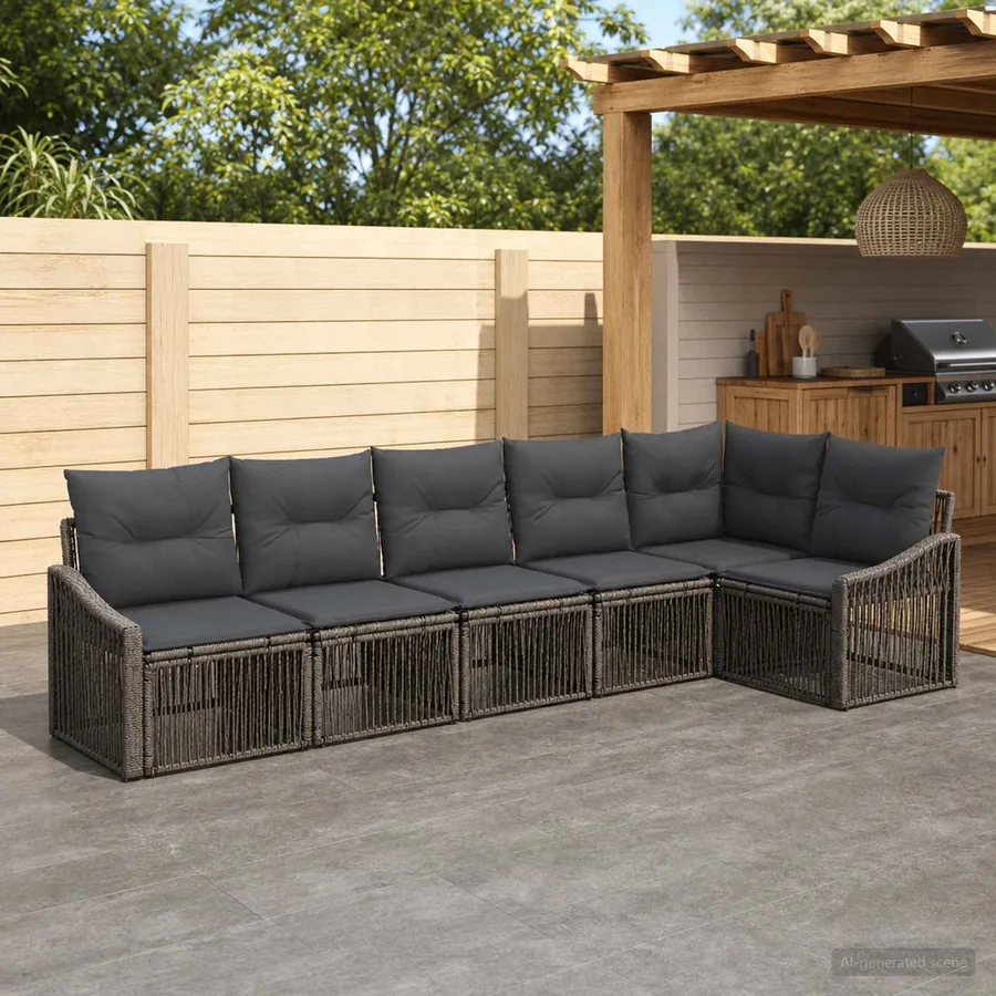 Ensemble de canapé de jardin 6 pcs Gris polyrotin