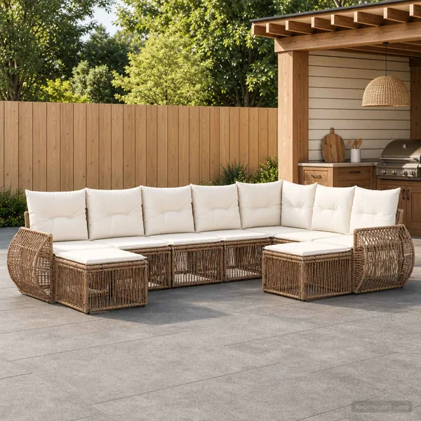 Ensemble de canapé de jardin 9 pcs Beige polyrotin