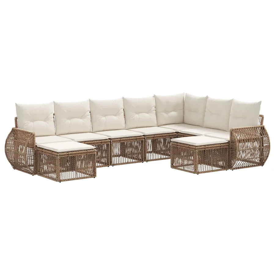 Ensemble de canapé de jardin 9 pcs Beige polyrotin - 2