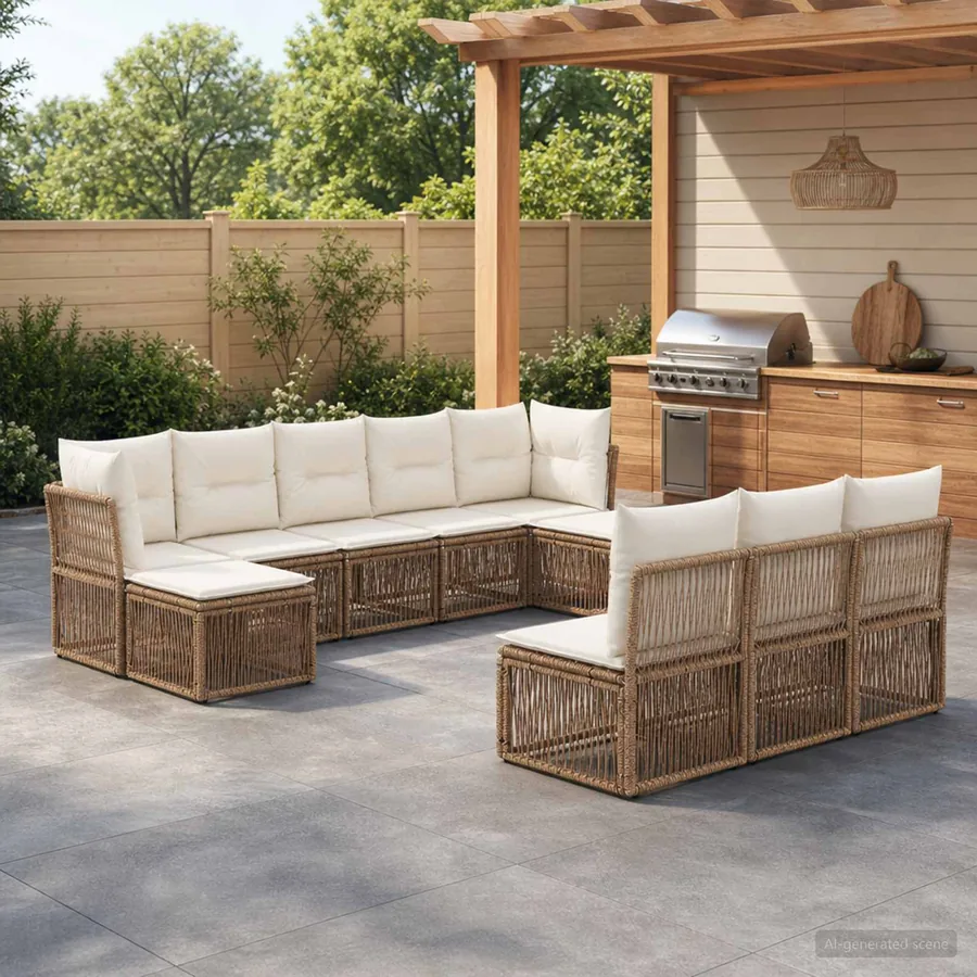 Ensemble de canapé de jardin 10 pcs Beige polyrotin